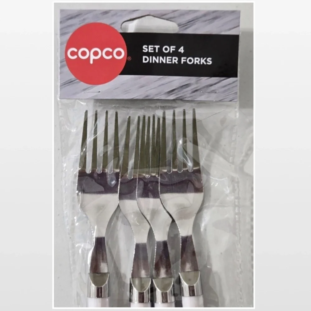 New Copco Forks Dinner Set 4 Home Kitchen Silver White NWT